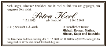 Traueranzeige von Petra Kerl von Pegnitz-Zeitung